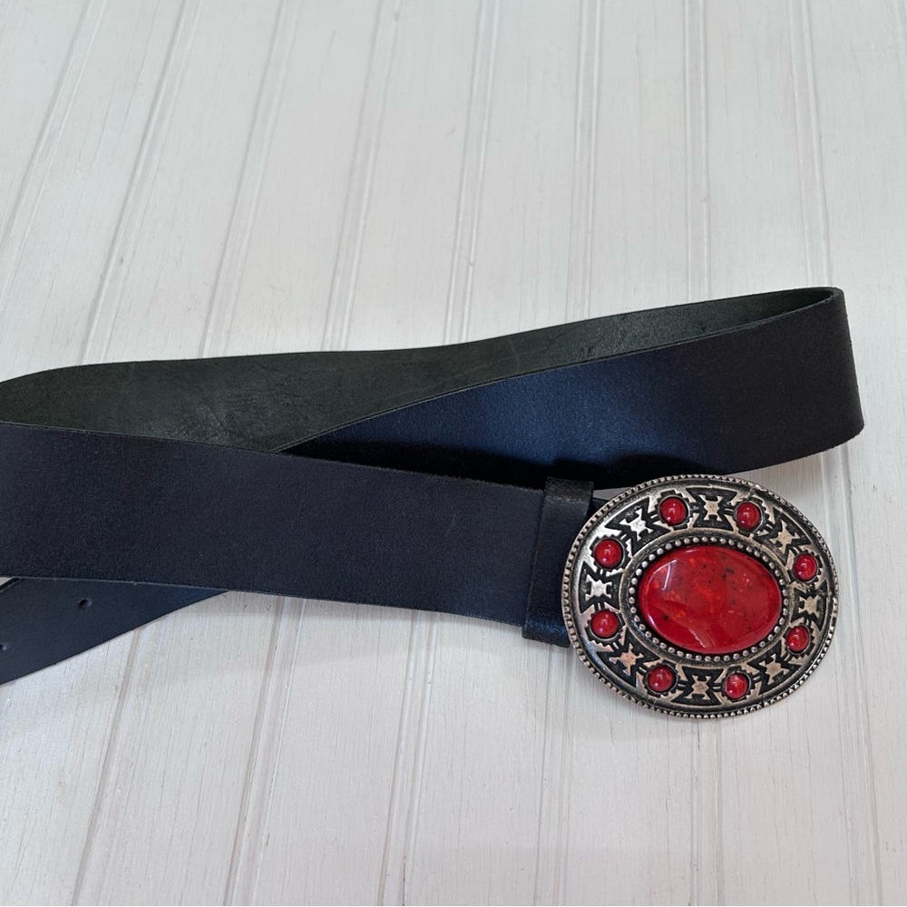 Puntovita Assessories~Black Leather Made in Italy Silver-Tone Buckle size Large